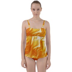 Gold Flames Pattern Twist Front Tankini Set by SpinnyChairDesigns