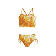 Gold Flames Pattern Girls  Tankini Swimsuit by SpinnyChairDesigns