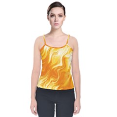 Gold Flames Pattern Velvet Spaghetti Strap Top by SpinnyChairDesigns