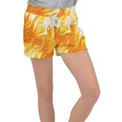 Gold Flames Pattern Velour Lounge Shorts by SpinnyChairDesigns