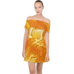 Gold Flames Pattern Off Shoulder Chiffon Dress by SpinnyChairDesigns