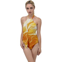 Gold Flames Pattern Go With The Flow One Piece Swimsuit by SpinnyChairDesigns