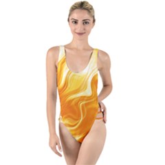 Gold Flames Pattern High Leg Strappy Swimsuit by SpinnyChairDesigns