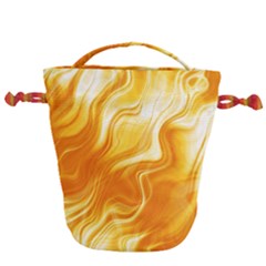 Gold Flames Pattern Drawstring Bucket Bag by SpinnyChairDesigns