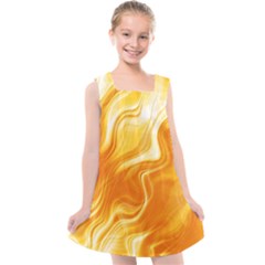 Gold Flames Pattern Kids  Cross Back Dress by SpinnyChairDesigns