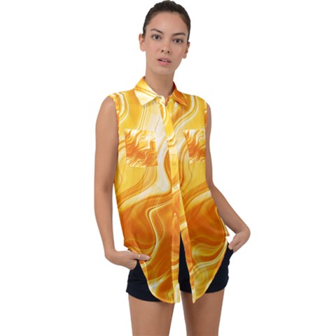 Gold Flames Pattern Sleeveless Chiffon Button Shirt by SpinnyChairDesigns