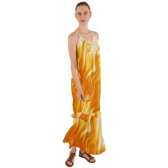 Gold Flames Pattern Cami Maxi Ruffle Chiffon Dress by SpinnyChairDesigns