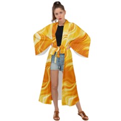 Gold Flames Pattern Maxi Kimono by SpinnyChairDesigns