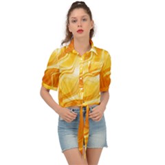 Gold Flames Pattern Tie Front Shirt  by SpinnyChairDesigns