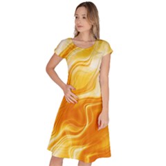 Gold Flames Pattern Classic Short Sleeve Dress by SpinnyChairDesigns