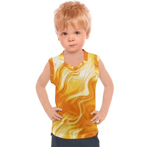 Gold Flames Pattern Kids  Sport Tank Top by SpinnyChairDesigns