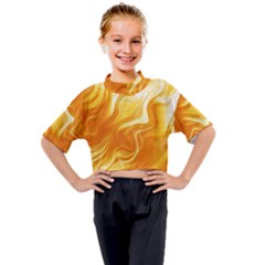 Gold Flames Pattern Kids Mock Neck Tee