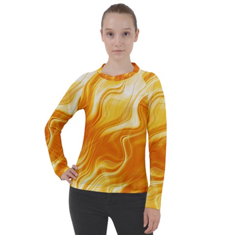 Gold Flames Pattern Women s Pique Long Sleeve Tee by SpinnyChairDesigns