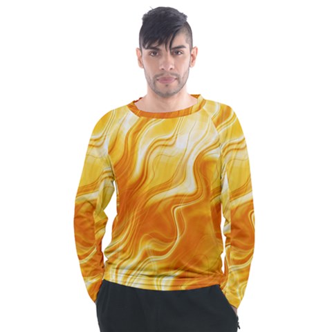 Gold Flames Pattern Men s Long Sleeve Raglan Tee by SpinnyChairDesigns