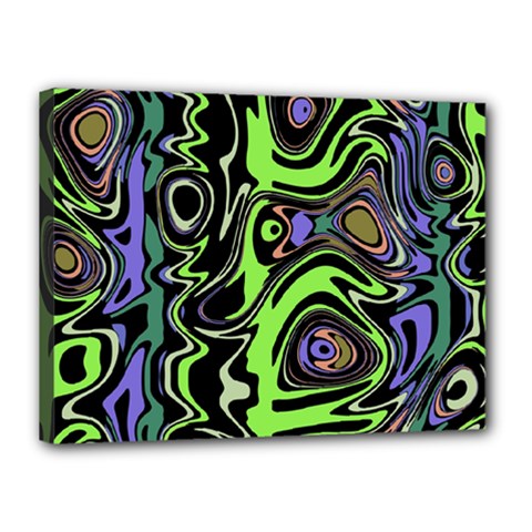 Green And Black Abstract Pattern Canvas 16  X 12  (stretched) by SpinnyChairDesigns