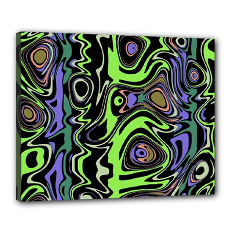 Green And Black Abstract Pattern Canvas 20  X 16  (stretched) by SpinnyChairDesigns