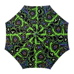 Green And Black Abstract Pattern Golf Umbrellas by SpinnyChairDesigns