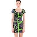 Green and Black Abstract Pattern Short Sleeve Bodycon Dress View1