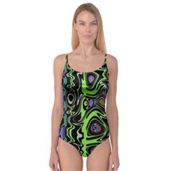 Green And Black Abstract Pattern Camisole Leotard  by SpinnyChairDesigns