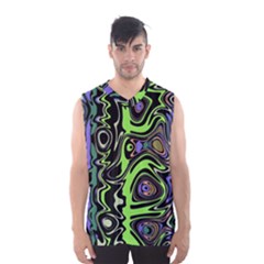 Green And Black Abstract Pattern Men s Basketball Tank Top by SpinnyChairDesigns