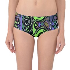 Green And Black Abstract Pattern Mid-waist Bikini Bottoms by SpinnyChairDesigns