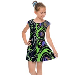 Green And Black Abstract Pattern Kids  Cap Sleeve Dress by SpinnyChairDesigns