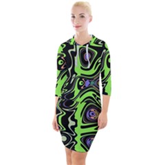 Green And Black Abstract Pattern Quarter Sleeve Hood Bodycon Dress by SpinnyChairDesigns