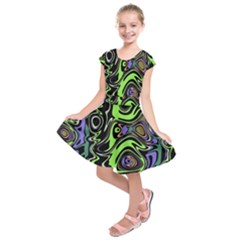 Green And Black Abstract Pattern Kids  Short Sleeve Dress by SpinnyChairDesigns