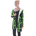 Green and Black Abstract Pattern Longline Hooded Cardigan View1