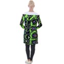 Green and Black Abstract Pattern Longline Hooded Cardigan View2