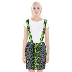 Green And Black Abstract Pattern Braces Suspender Skirt by SpinnyChairDesigns