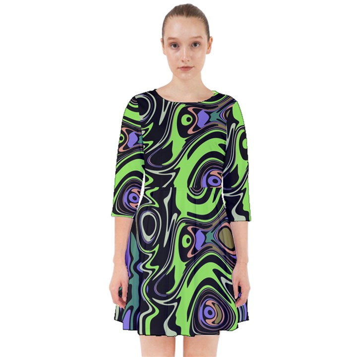 Green and Black Abstract Pattern Smock Dress