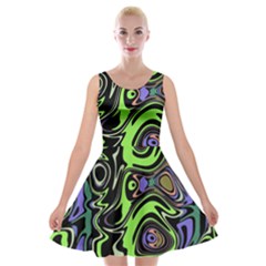 Green And Black Abstract Pattern Velvet Skater Dress by SpinnyChairDesigns