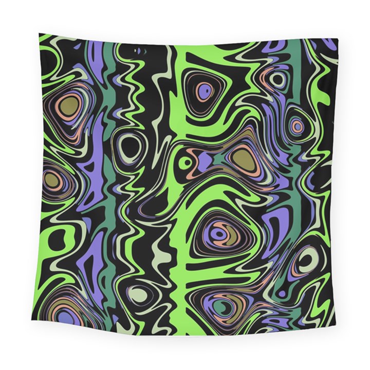 Green and Black Abstract Pattern Square Tapestry (Large)