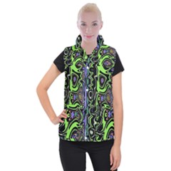 Green And Black Abstract Pattern Women s Button Up Vest by SpinnyChairDesigns