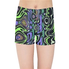 Green And Black Abstract Pattern Kids  Sports Shorts by SpinnyChairDesigns