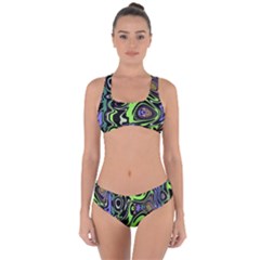 Green And Black Abstract Pattern Criss Cross Bikini Set by SpinnyChairDesigns