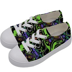 Green And Black Abstract Pattern Kids  Low Top Canvas Sneakers by SpinnyChairDesigns