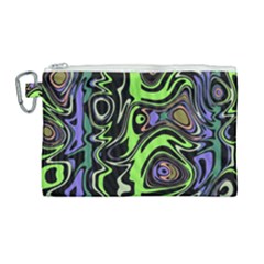 Green And Black Abstract Pattern Canvas Cosmetic Bag (large) by SpinnyChairDesigns