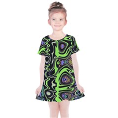 Green And Black Abstract Pattern Kids  Simple Cotton Dress by SpinnyChairDesigns