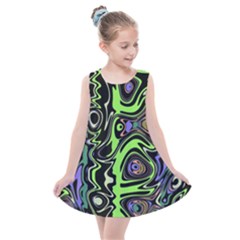 Green And Black Abstract Pattern Kids  Summer Dress by SpinnyChairDesigns