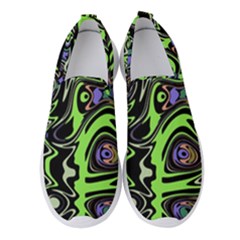 Green And Black Abstract Pattern Women s Slip On Sneakers by SpinnyChairDesigns