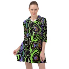 Green And Black Abstract Pattern Mini Skater Shirt Dress by SpinnyChairDesigns