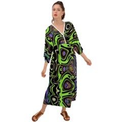 Green And Black Abstract Pattern Grecian Style  Maxi Dress by SpinnyChairDesigns