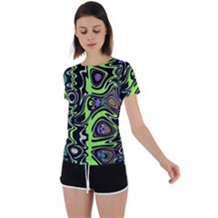 Green And Black Abstract Pattern Back Circle Cutout Sports Tee