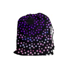 Purple Stars On Black Pattern Drawstring Pouch (large) by SpinnyChairDesigns