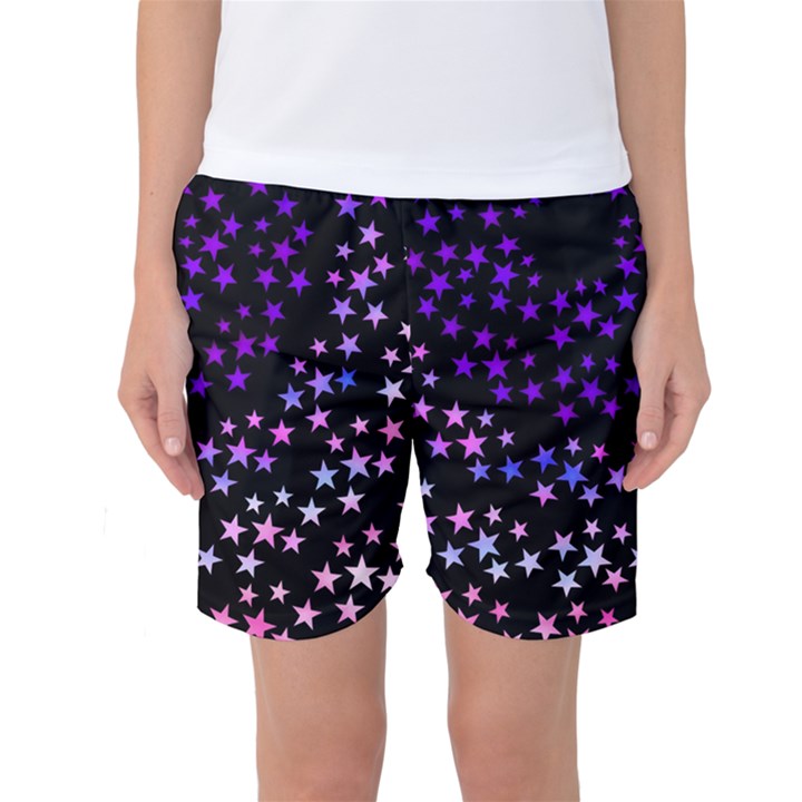 Purple Stars on Black Pattern Women s Basketball Shorts