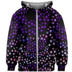 Purple Stars On Black Pattern Kids  Zipper Hoodie Without Drawstring by SpinnyChairDesigns