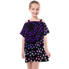 Purple Stars On Black Pattern Kids  One Piece Chiffon Dress by SpinnyChairDesigns