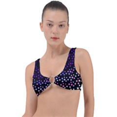 Purple Stars On Black Pattern Ring Detail Bikini Top by SpinnyChairDesigns